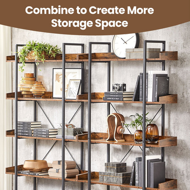 5-Tier Bookcase – Engineered Wood – Rustic Brown and Black – Spacious Storage Shelves