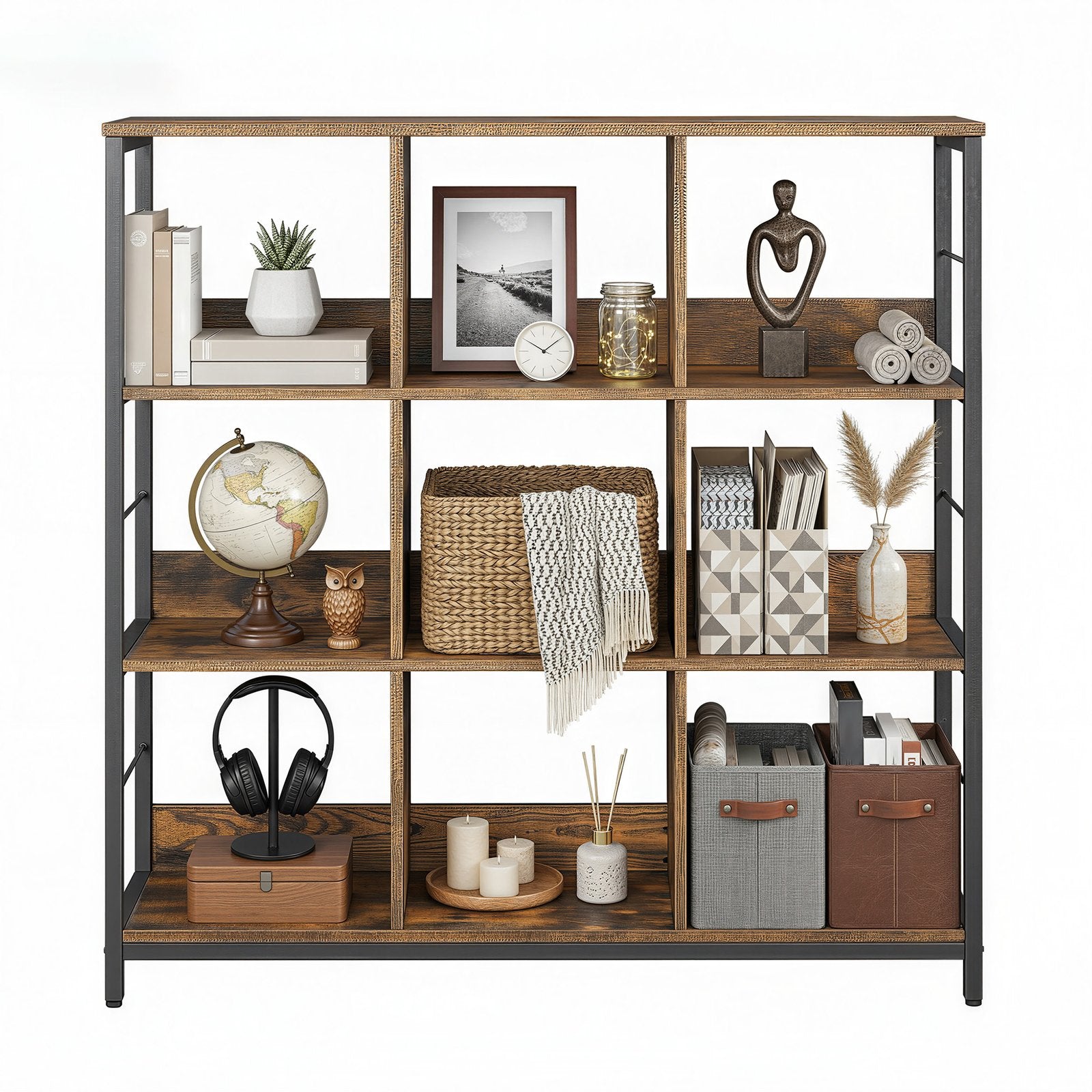 Ladder Shelf – Engineered Wood – Rustic Brown and Black – 4-Tier Display Bookcase