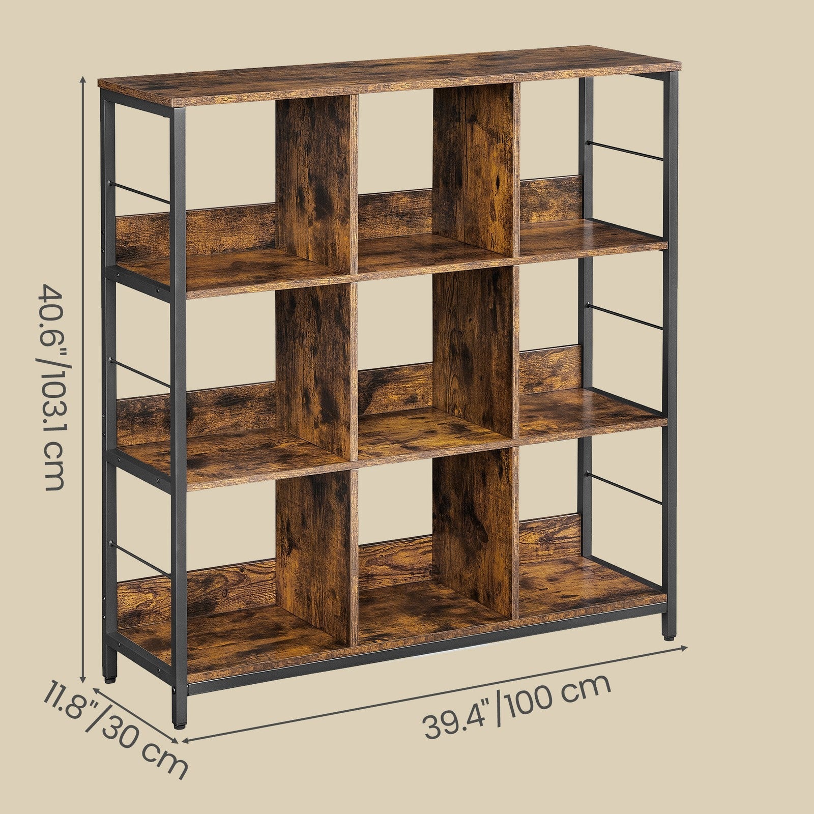 Ladder Shelf – Engineered Wood – Rustic Brown and Black – 4-Tier Display Bookcase