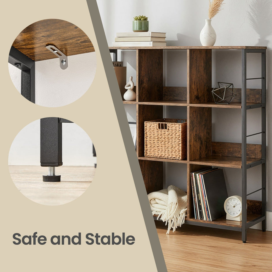 Ladder Shelf – Engineered Wood – Rustic Brown and Black – 4-Tier Display Bookcase