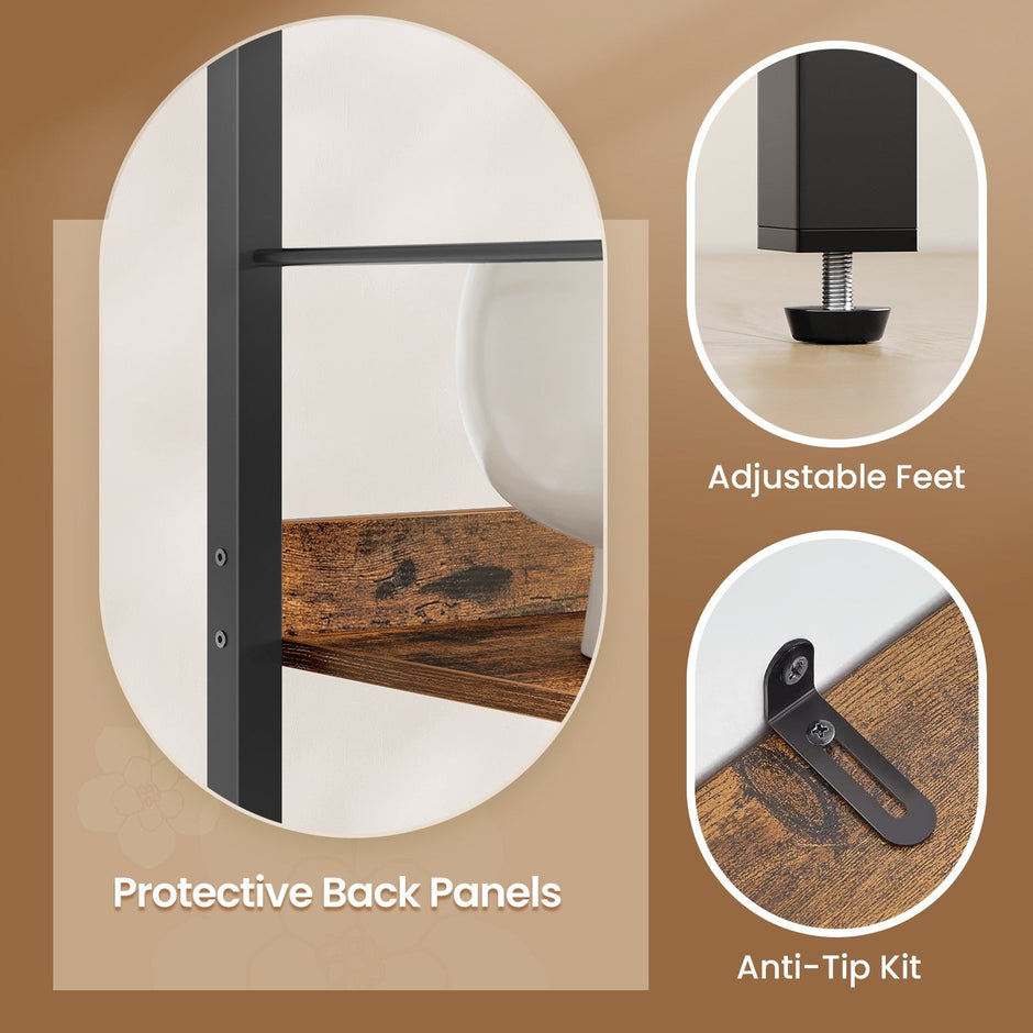 5-Tier Bookcase – Wood and Metal – Rustic Brown and Ink Black – Industrial Design with Back Panels
