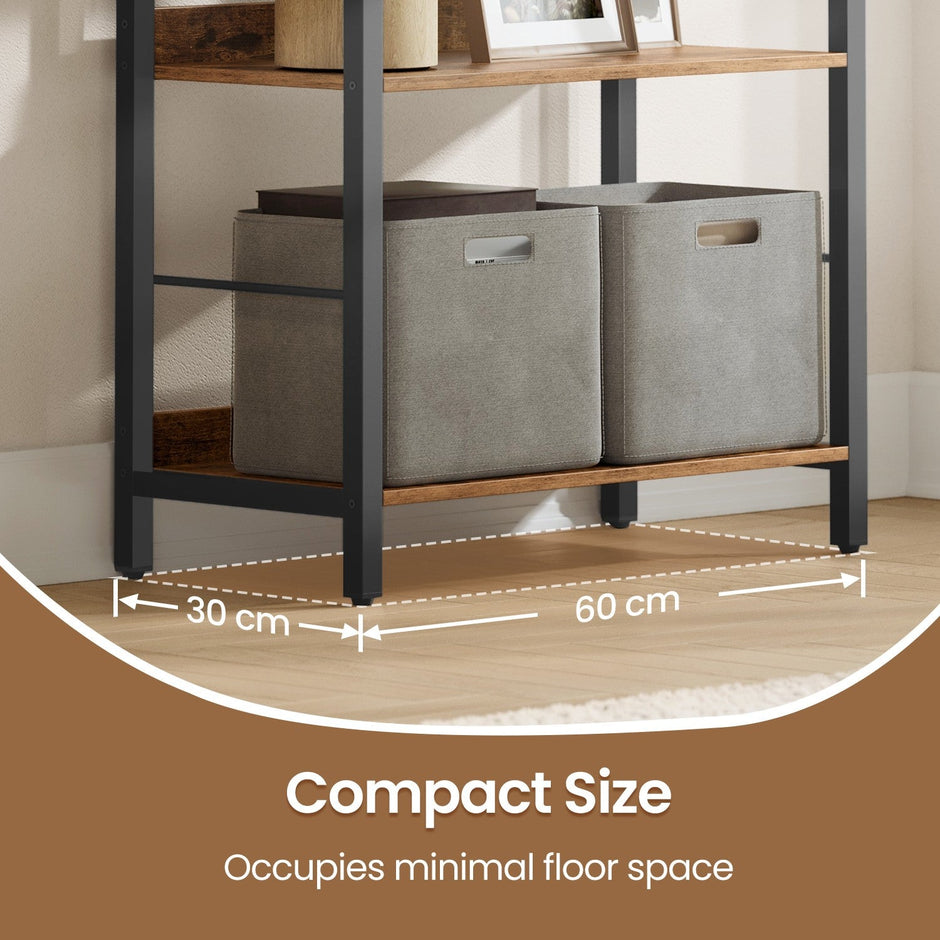 5-Tier Bookcase – Wood and Metal – Rustic Brown and Ink Black – Industrial Design with Back Panels