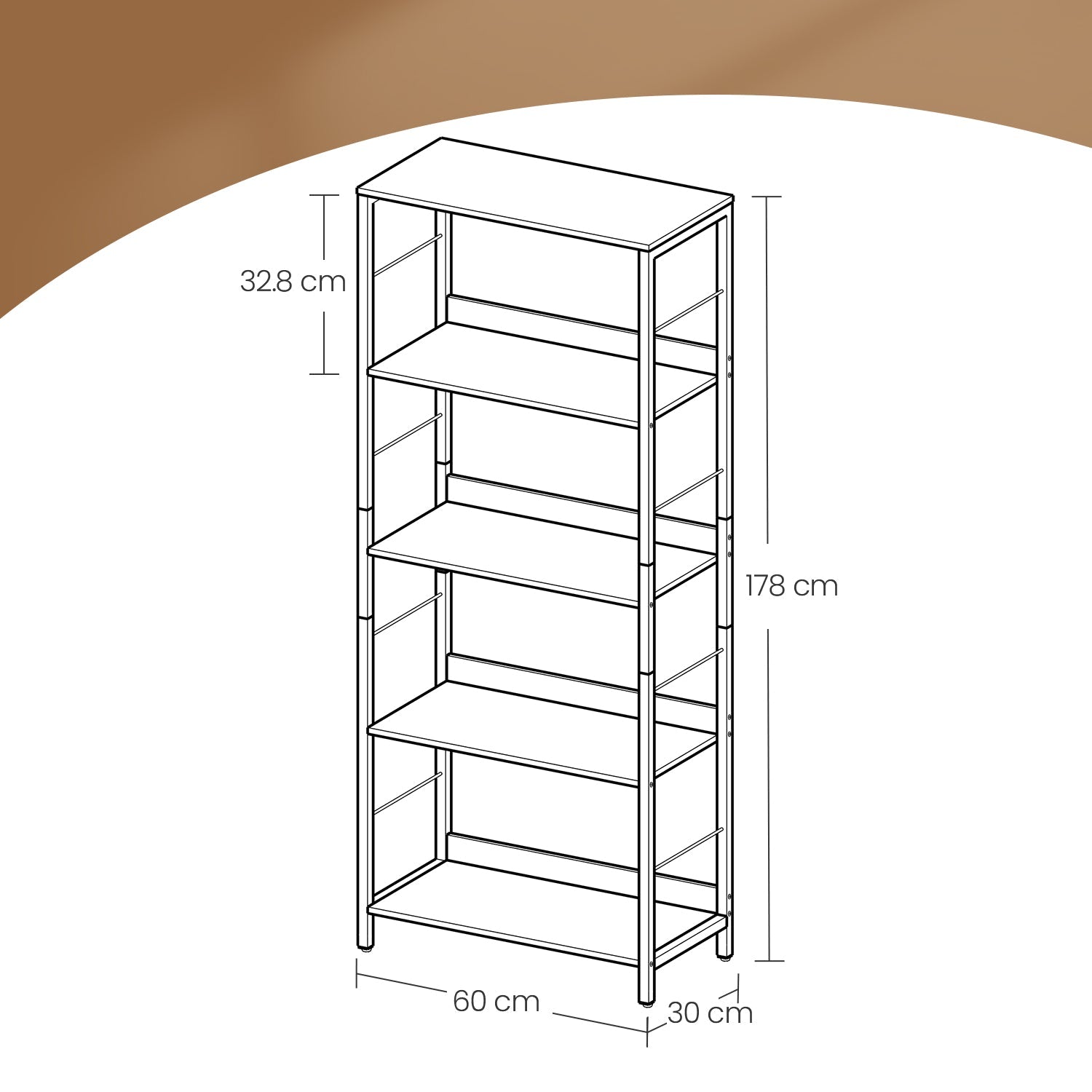 5-Tier Bookcase – Wood and Metal – Rustic Brown and Ink Black – Industrial Design with Back Panels