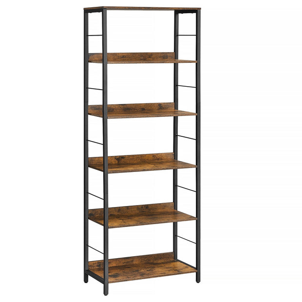 6-Tier Storage Shelf – Engineered Wood – Rustic Brown and Ink Black – Industrial Design