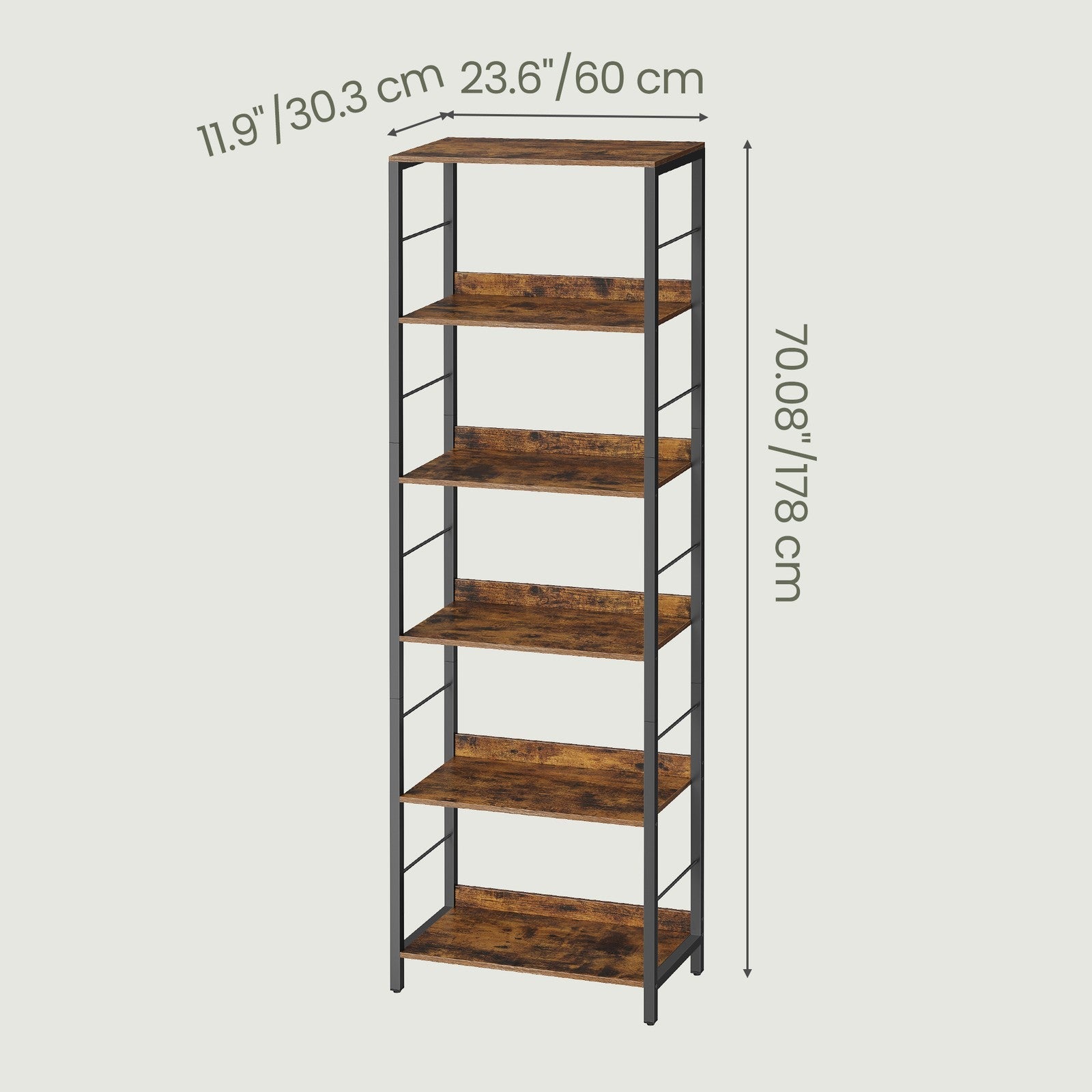 6-Tier Storage Shelf – Engineered Wood – Rustic Brown and Ink Black – Industrial Design