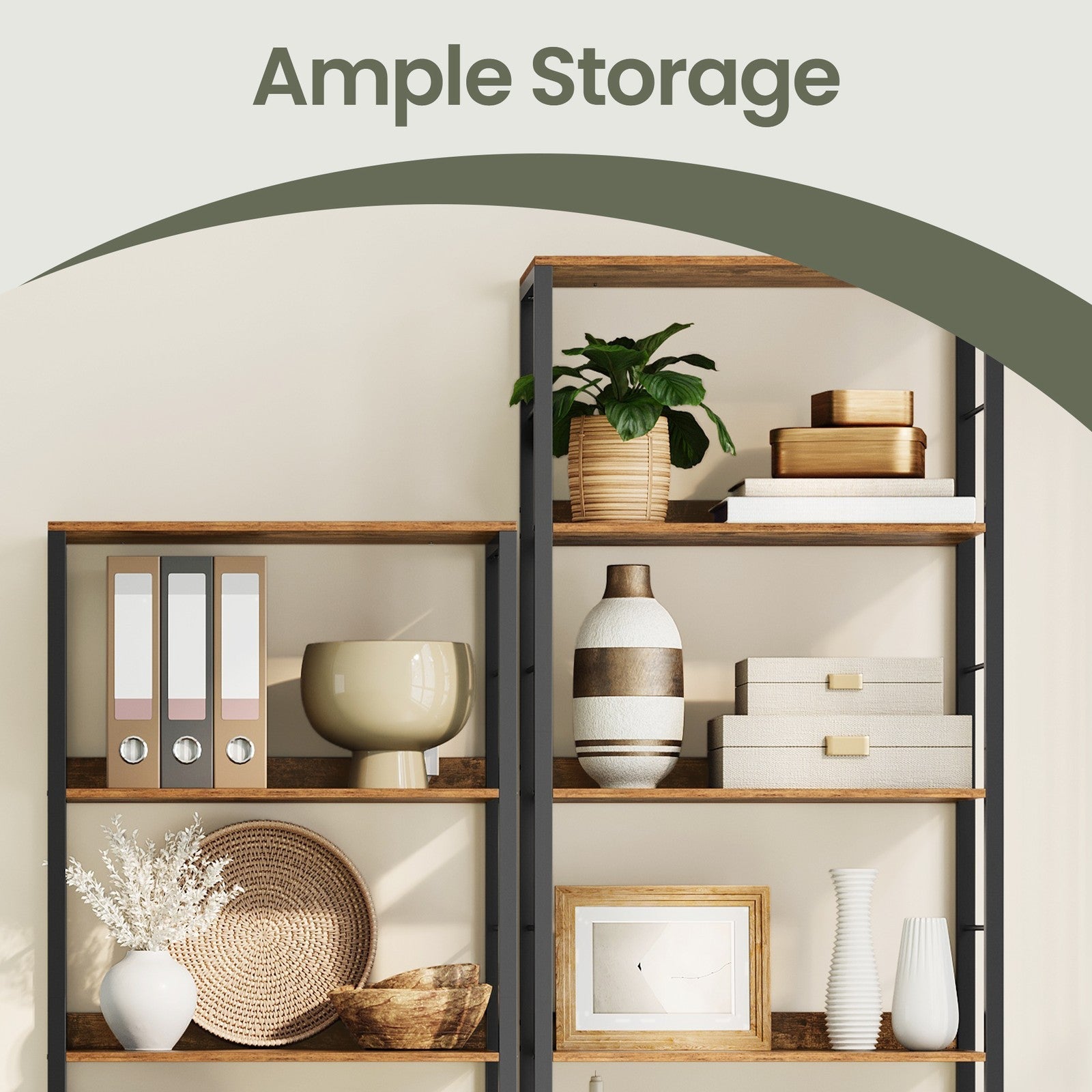 6-Tier Storage Shelf – Engineered Wood – Rustic Brown and Ink Black – Industrial Design