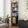 6-Tier Bookshelf – Metal Frame – Boho – Rattan-Like Door, Adjustable Shelves