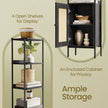 6-Tier Bookshelf – Metal Frame – Boho – Rattan-Like Door, Adjustable Shelves