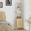 6-Tier Bookshelf – Metal Frame – Boho – Rattan-Like Door, Adjustable Shelves