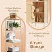 6-Tier Bookshelf – Metal Frame – Boho – Rattan-Like Door, Adjustable Shelves