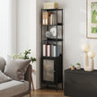 6-Tier Freestanding Bookcase – Metal Frame – Boho Style – Adjustable Shelves with Rattan-Like Door