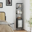 6-Tier Freestanding Bookcase – Metal Frame – Boho Style – Adjustable Shelves with Rattan-Like Door
