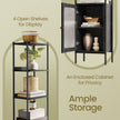 6-Tier Freestanding Bookcase – Metal Frame – Boho Style – Adjustable Shelves with Rattan-Like Door