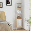 6-Tier Freestanding Bookcase – Metal Frame – Boho Style – Adjustable Shelves with Rattan-Like Door