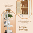 6-Tier Freestanding Bookcase – Metal Frame – Boho Style – Adjustable Shelves with Rattan-Like Door