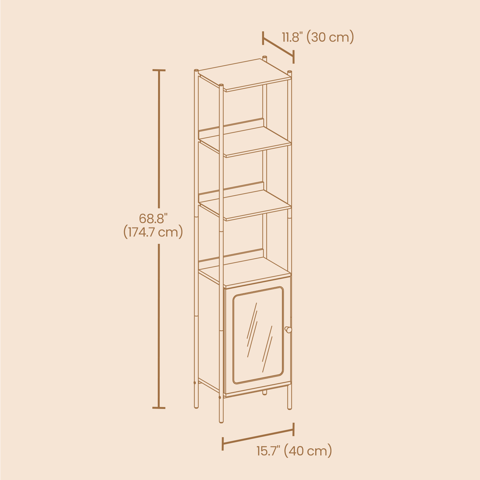 6-Tier Freestanding Bookcase – Metal Frame – Boho Style – Adjustable Shelves with Rattan-Like Door