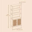 6-Tier Bookshelf – Metal Frame – Oak Beige and Pearl White – Adjustable Shelves with Rattan-Like Doors