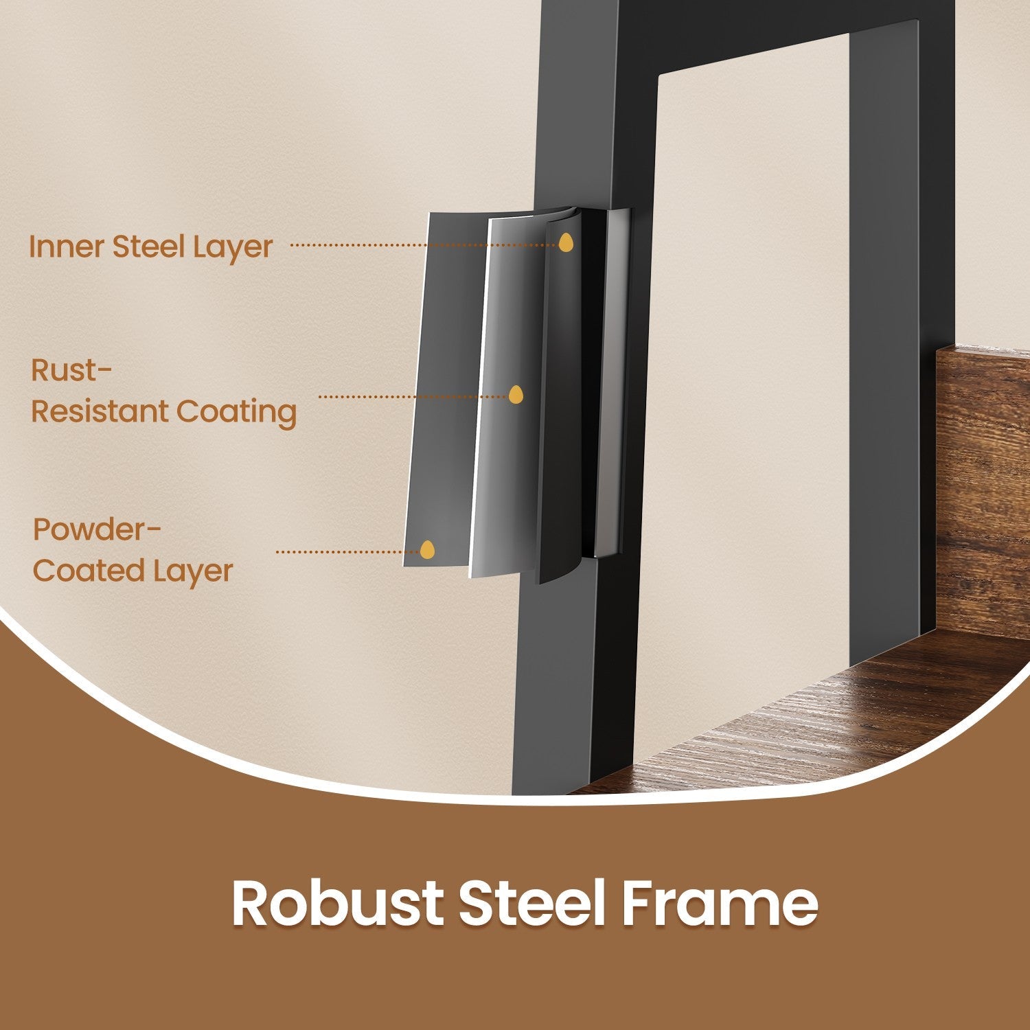5-Tier Ladder Shelf – Metal – Rustic Brown and Black – Freestanding Bookshelf for Home Office and Living Space
