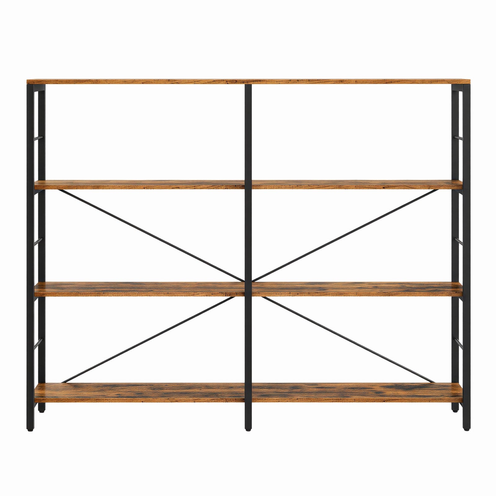 Tall Storage Rack – Wood and Metal – Rustic Brown and Black – 4-Tier Industrial Style Bookcase
