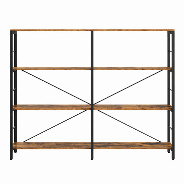 Tall Storage Rack – Wood and Metal – Rustic Brown and Black – 4-Tier Industrial Style Bookcase