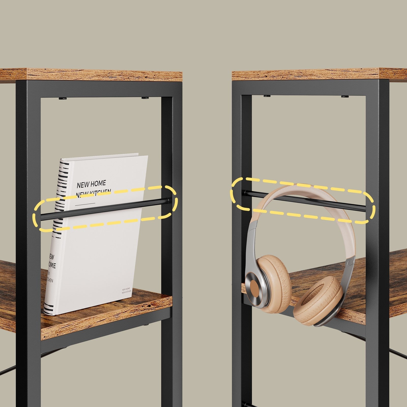 Tall Storage Rack – Wood and Metal – Rustic Brown and Black – 4-Tier Industrial Style Bookcase