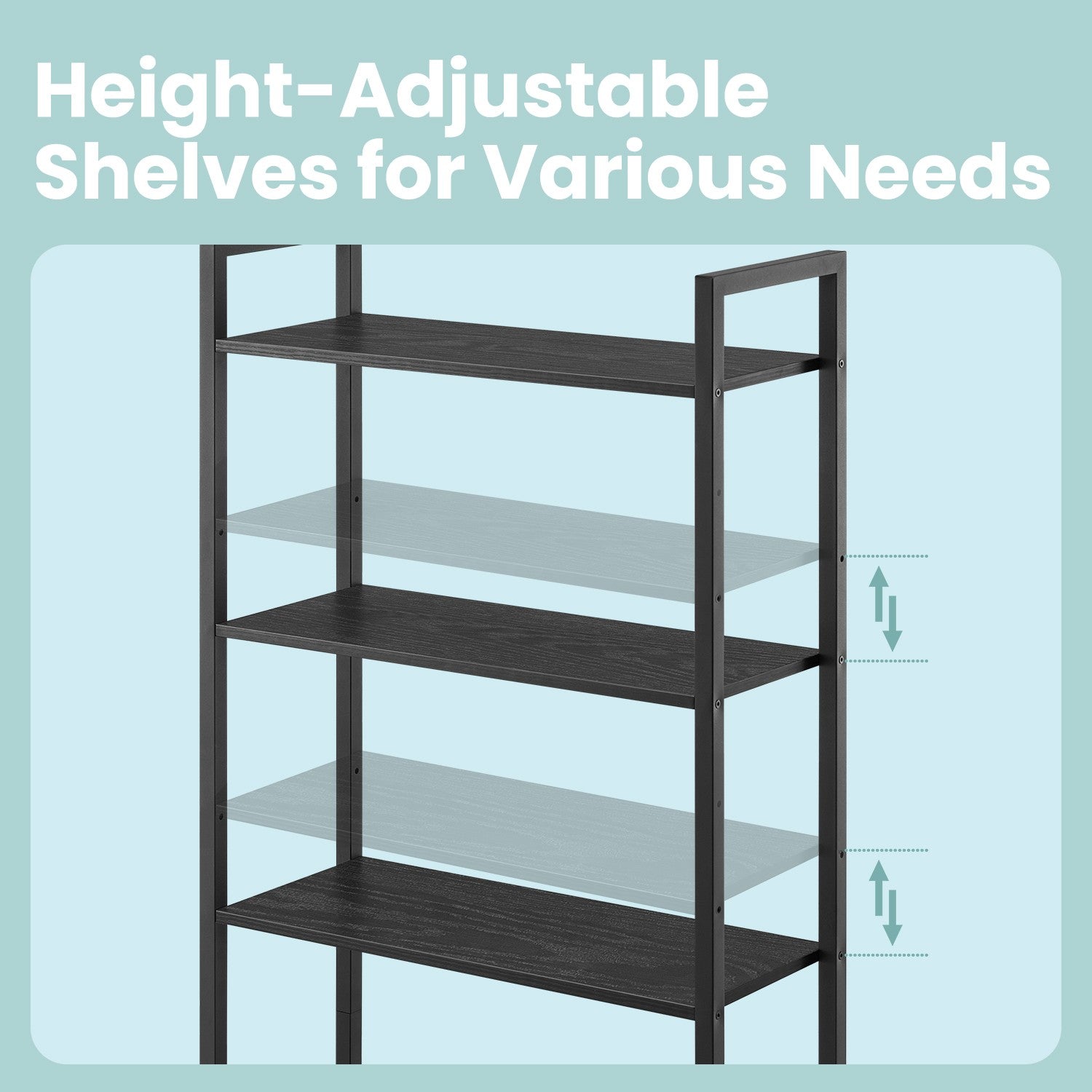 Tall Bookshelf – Metal – Ebony Black and Ink Black – 6-Tier Design with Door and Adjustable Shelves