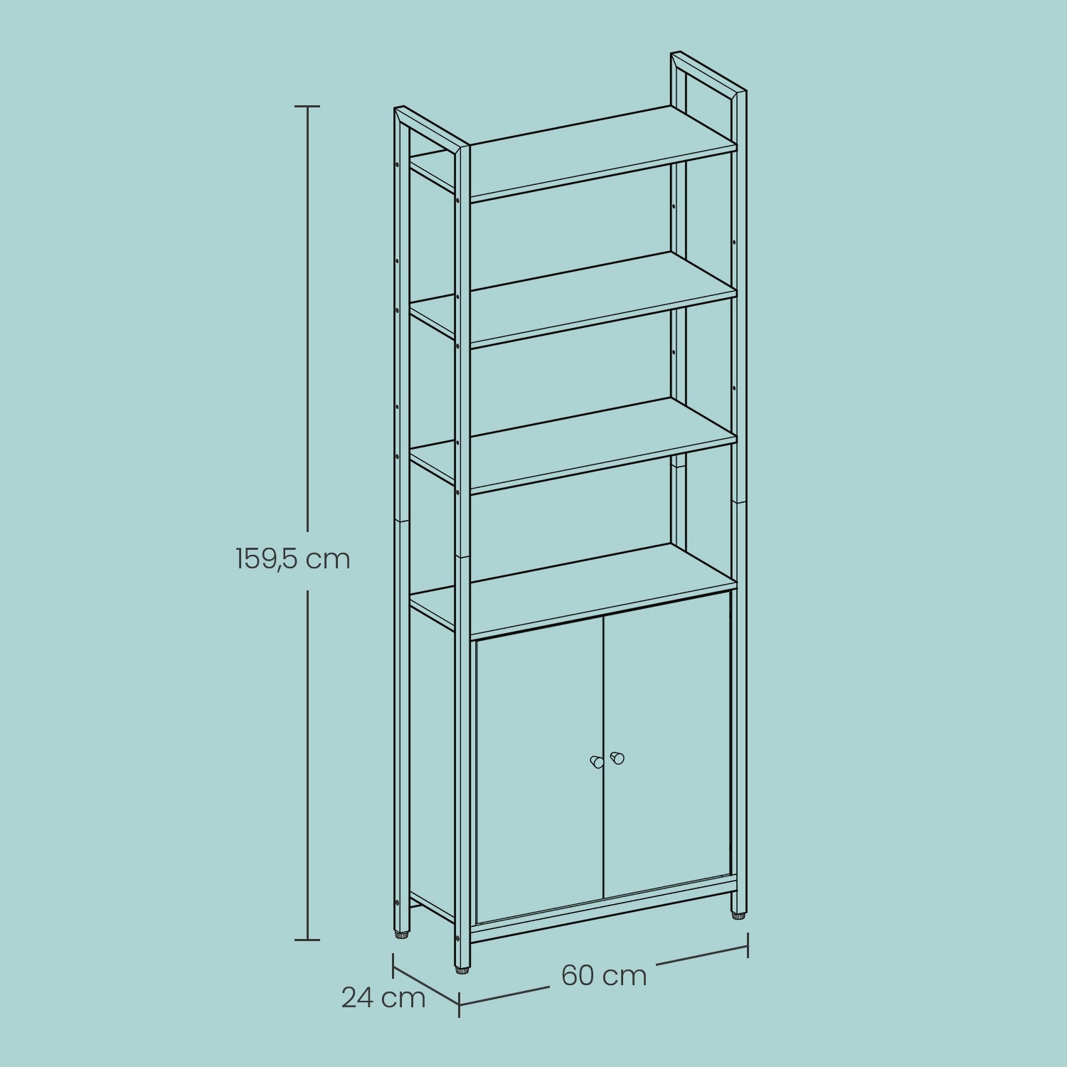 Tall Bookshelf – Metal – Ebony Black and Ink Black – 6-Tier Design with Door and Adjustable Shelves