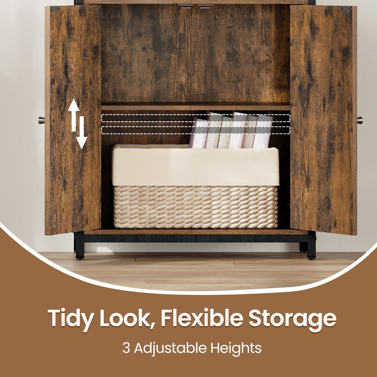 Tall Bookshelf – Metal – Ebony Black and Ink Black – 6-Tier Design with Door and Adjustable Shelves