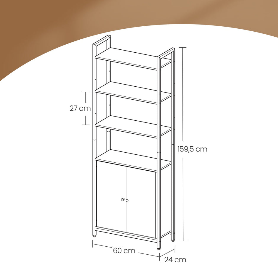 Tall Bookshelf – Metal – Ebony Black and Ink Black – 6-Tier Design with Door and Adjustable Shelves