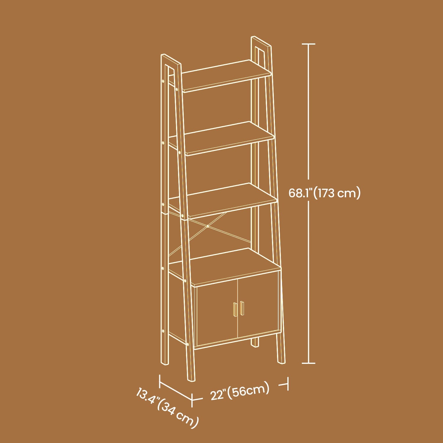 Bookcase with Cabinet – Metal – Rustic Brown – 4-Tier Industrial Design