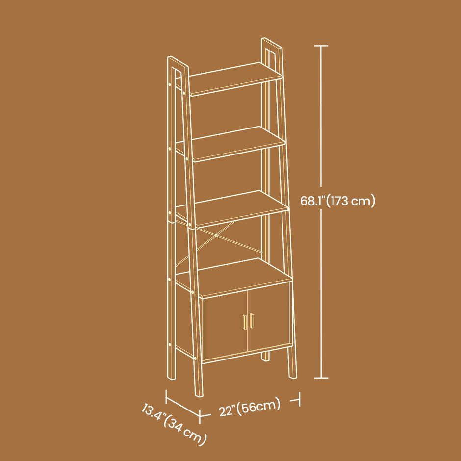 Bookcase with Cabinet – Metal – Rustic Brown – 4-Tier Industrial Design