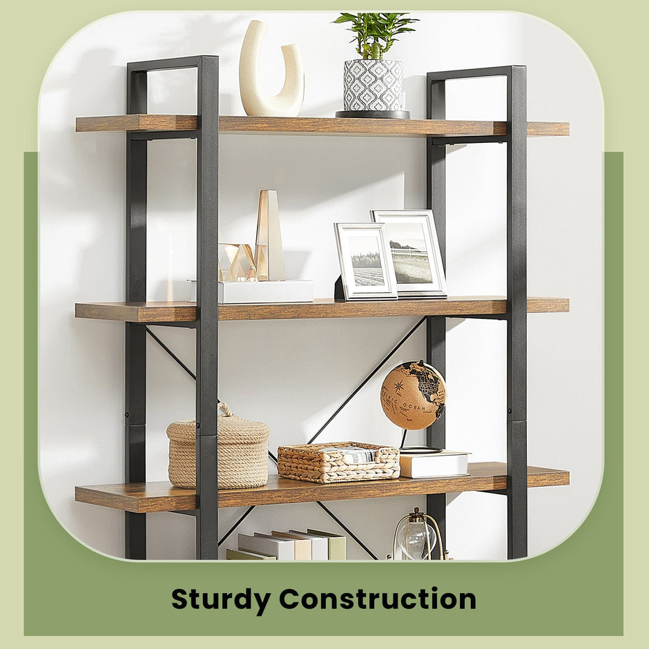 5-Tier Storage Shelf – Wood and Metal – Rustic Brown and Black – Industrial Style