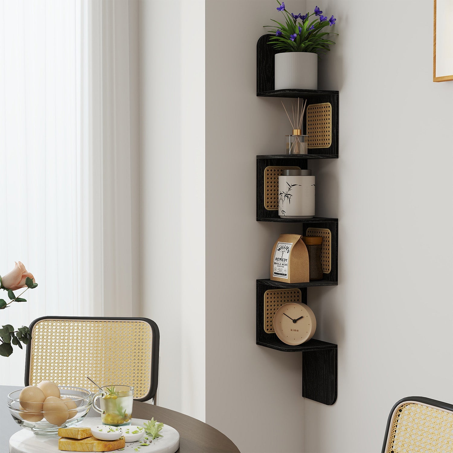 5-Tier Floating Shelf – PVC Rattan – Zigzag Design – Space-Saving Wall Unit