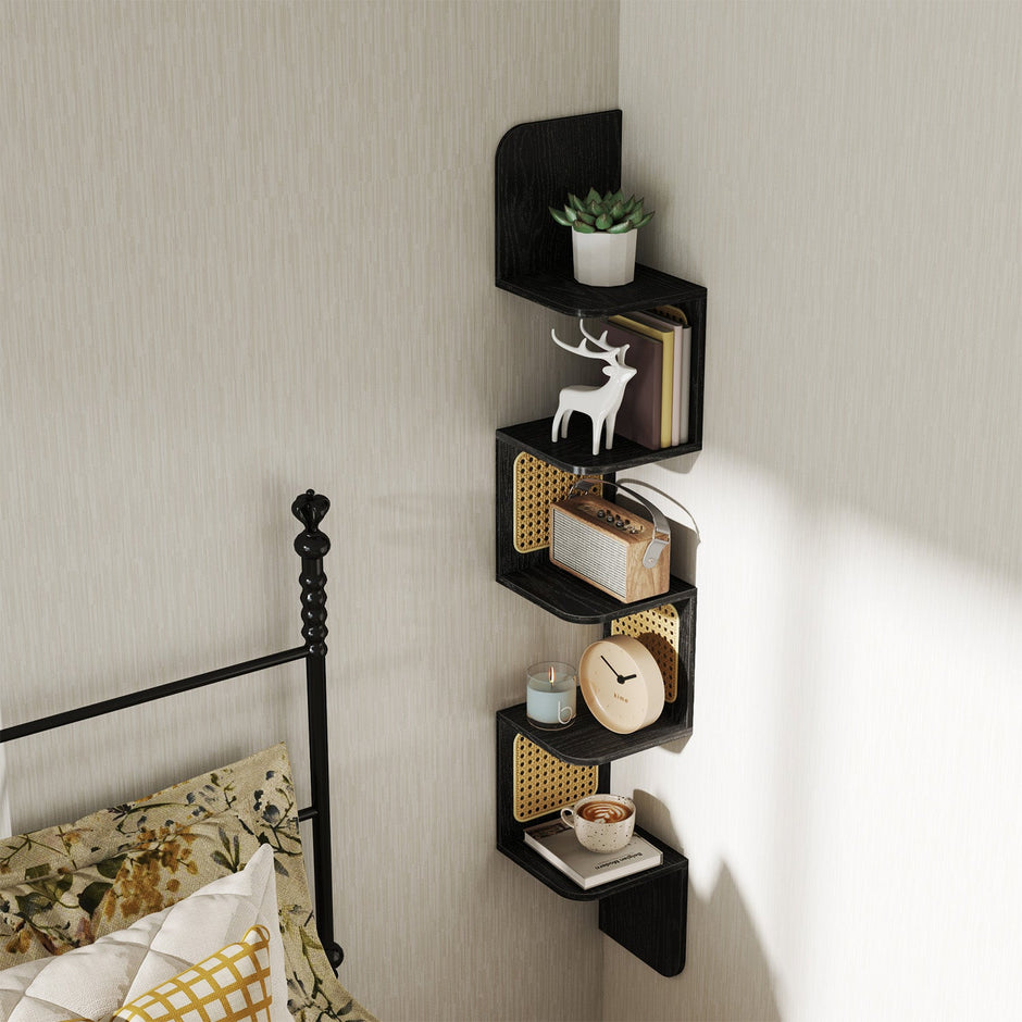 5-Tier Floating Shelf – PVC Rattan – Zigzag Design – Space-Saving Wall Unit