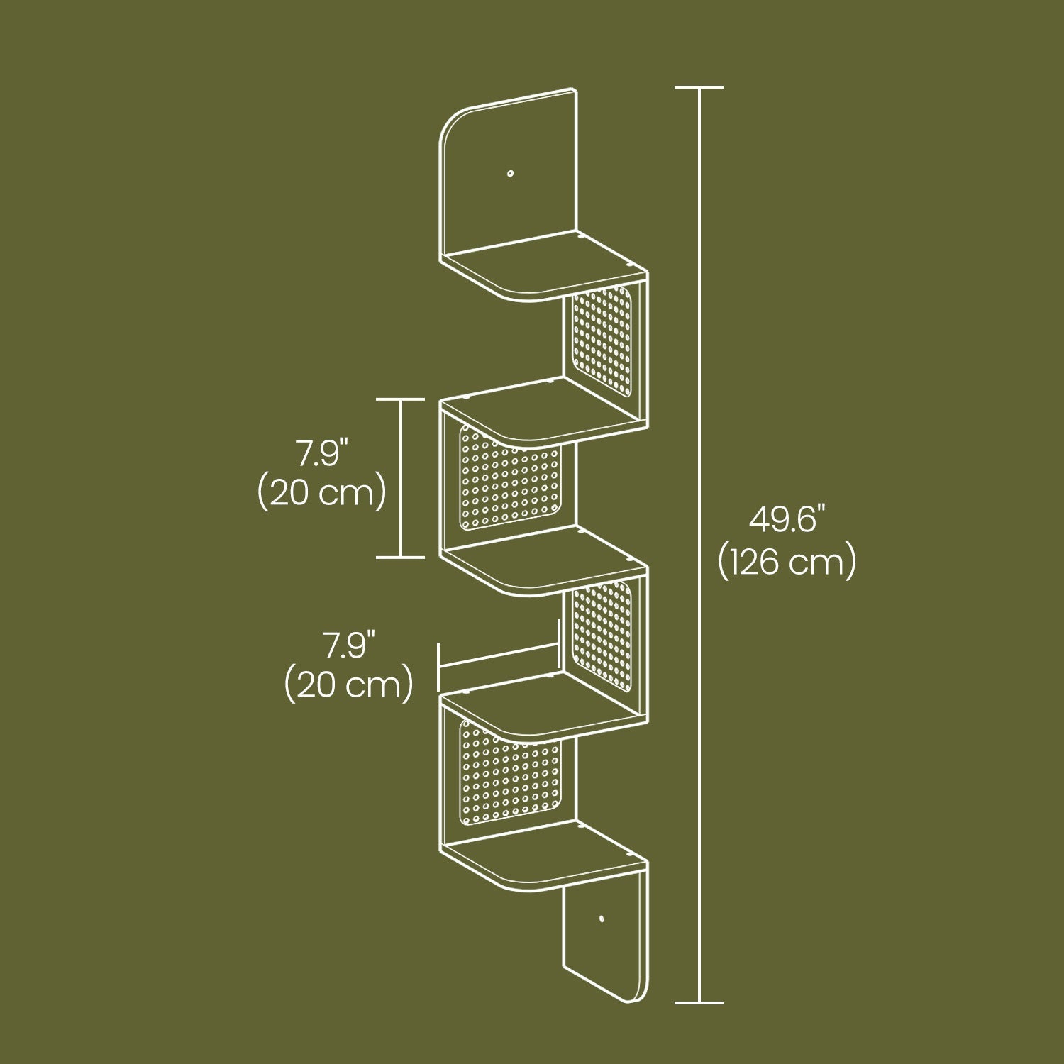 5-Tier Floating Shelf – PVC Rattan – Zigzag Design – Space-Saving Wall Unit