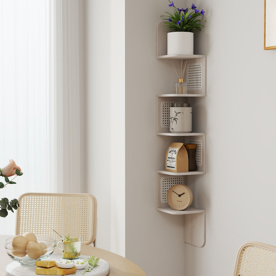 5-Tier Floating Shelf – PVC Rattan – Zigzag Design – Space-Saving Wall Unit