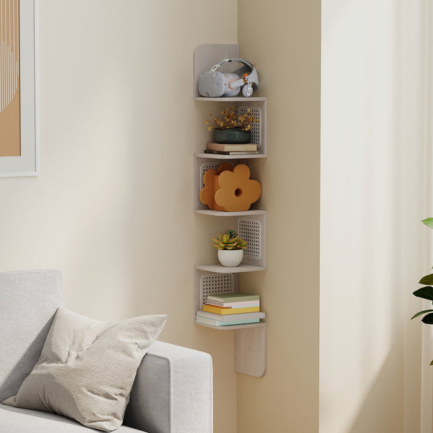 5-Tier Floating Shelf – PVC Rattan – Zigzag Design – Space-Saving Wall Unit