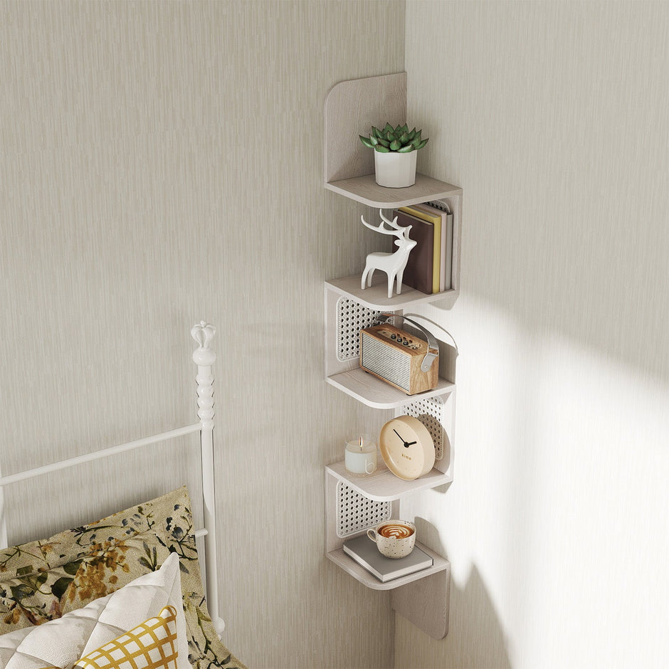 5-Tier Floating Shelf – PVC Rattan – Zigzag Design – Space-Saving Wall Unit
