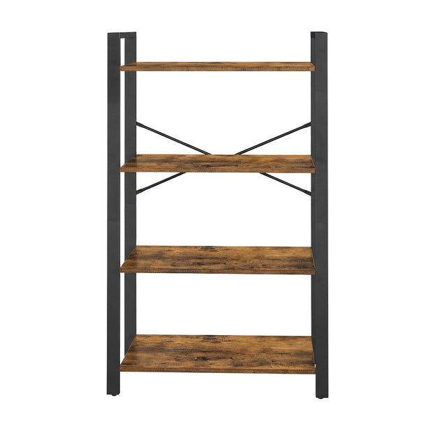 4-Tier Storage Shelf – Iron – Rustic Brown – Stable Design for Office and Living Room