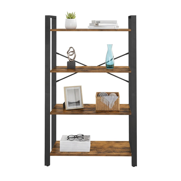 4-Tier Storage Shelf – Iron – Rustic Brown – Stable Design for Office and Living Room