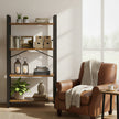 4-Tier Storage Shelf – Iron – Rustic Brown – Stable Design for Office and Living Room
