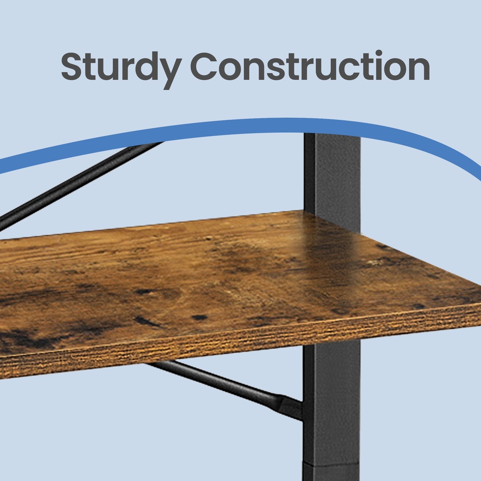 4-Tier Storage Shelf – Iron – Rustic Brown – Stable Design for Office and Living Room