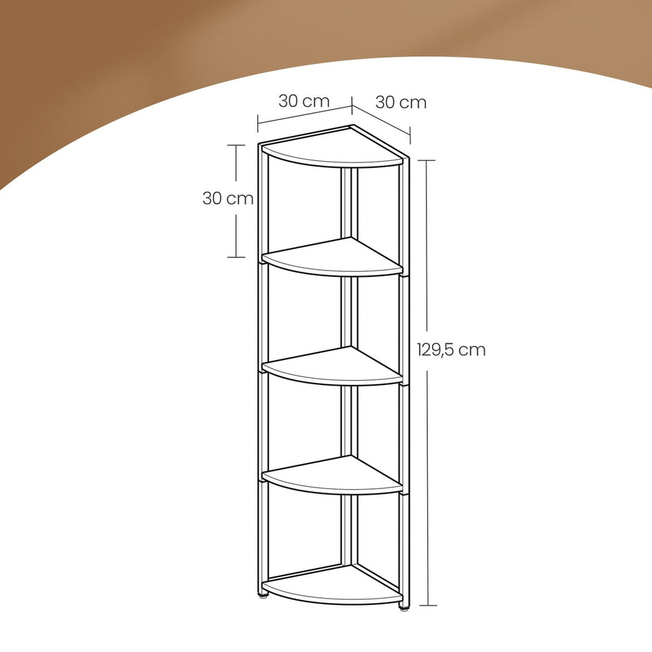 5-Tier Corner Bookcase – Engineered Wood – Rustic Brown and Black – Multipurpose Storage Unit