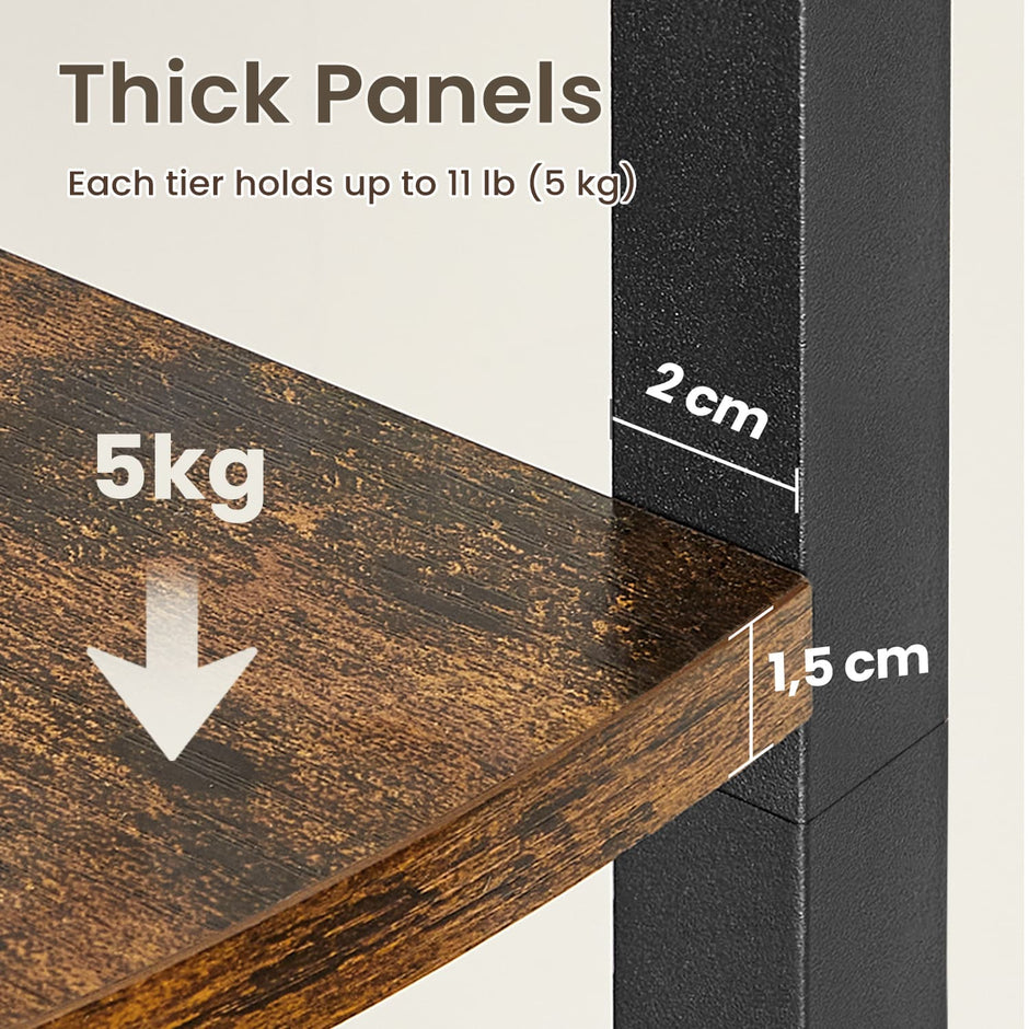 5-Tier Corner Shelf – Wood Metal – Rustic Brown and Black – Versatile Storage for Plants and Books