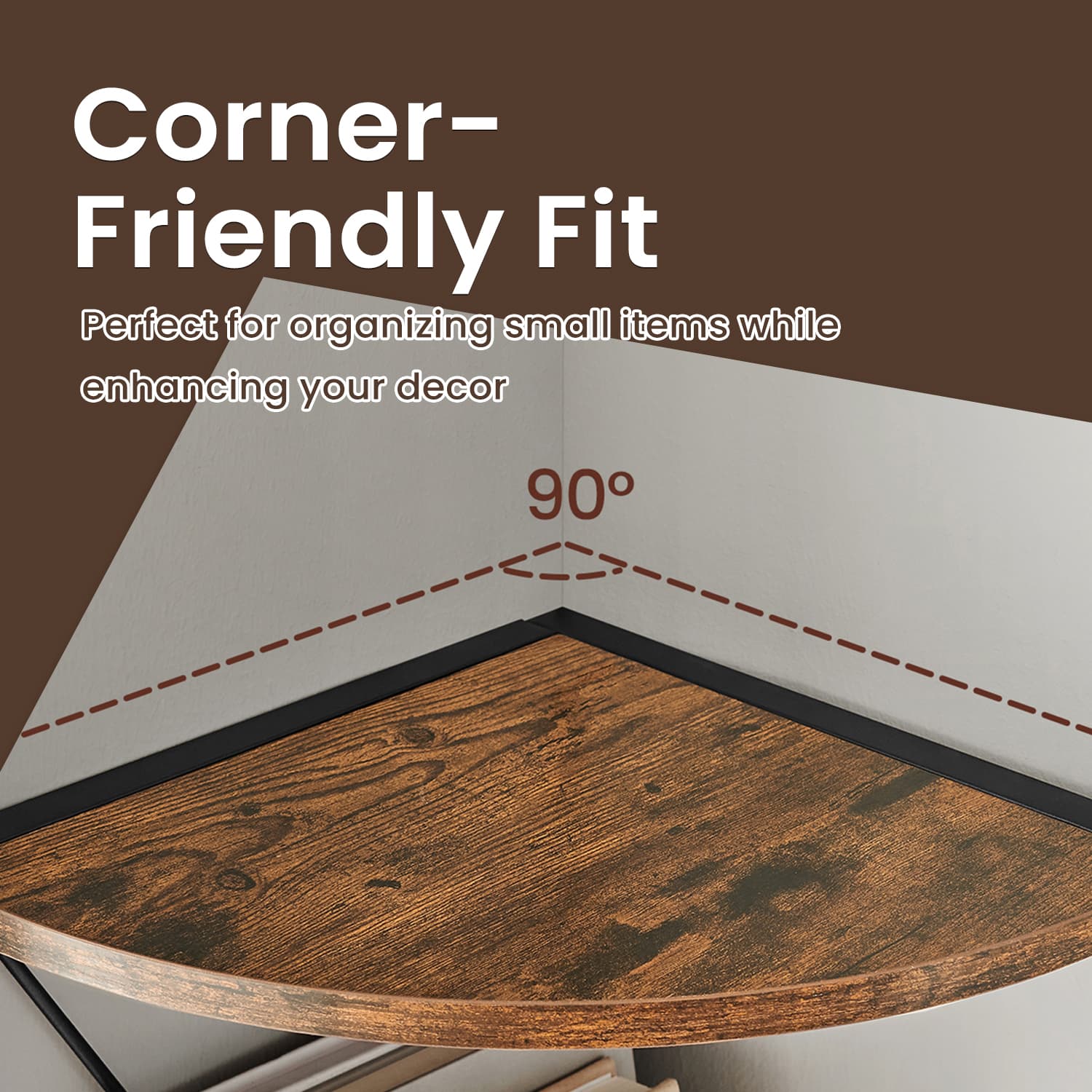 5-Tier Corner Shelf – Wood Metal – Rustic Brown and Black – Versatile Storage for Plants and Books