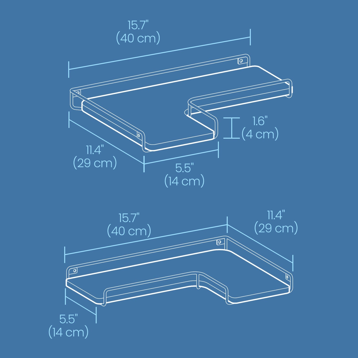 Set of 2 Floating L-Shaped Corner Shelves – Wood – Cloud White – Industrial Style