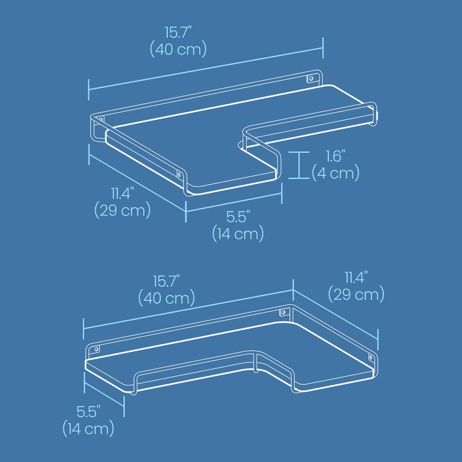 Set of 2 Floating L-Shaped Corner Shelves – Wood – Cloud White – Industrial Style