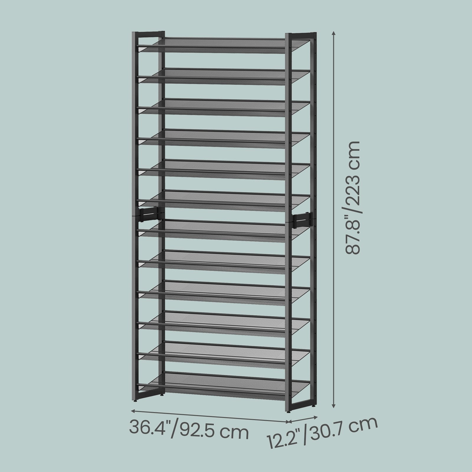 12-Tier Shoe Rack – Metal – Black – Adjustable Shelves for 48-60 Pairs