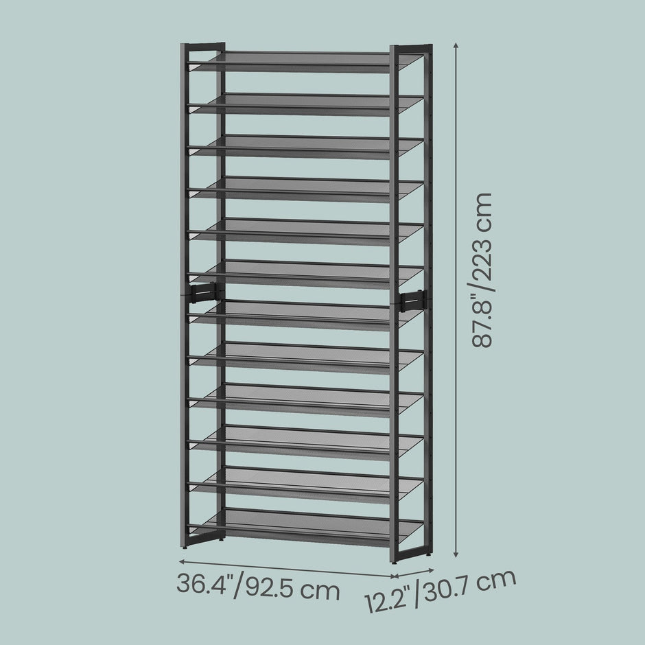 12-Tier Shoe Rack – Metal – Black – Adjustable Shelves for 48-60 Pairs