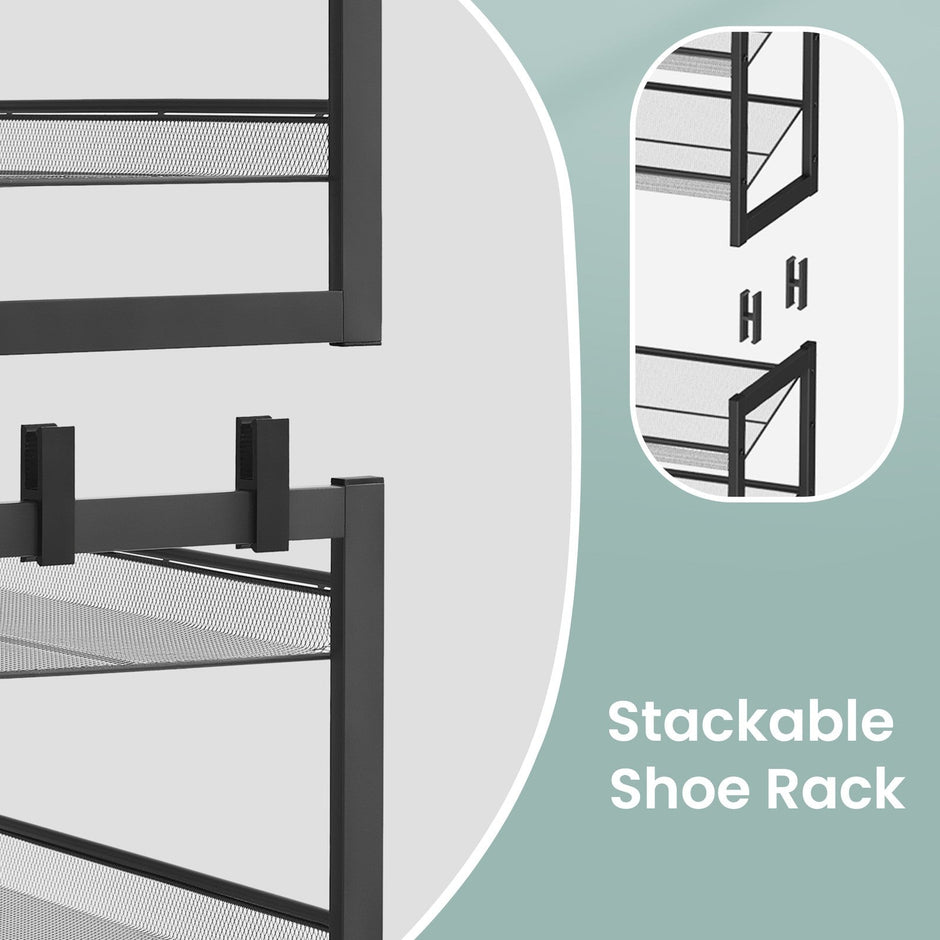 12-Tier Shoe Rack – Metal – Black – Adjustable Shelves for 48-60 Pairs